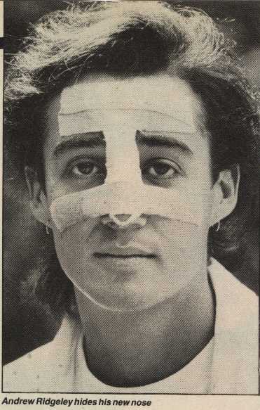 Andrew Ridgeley hides his new nose